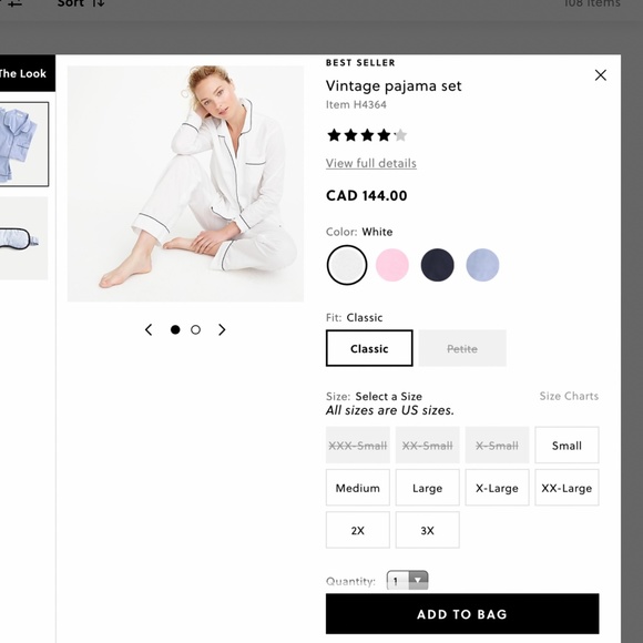 J. Crew Vintage Pajama Set - White - Picture 1 of 3